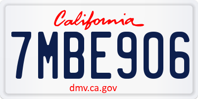 CA license plate 7MBE906