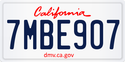 CA license plate 7MBE907