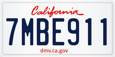 CA license plate 7MBE911