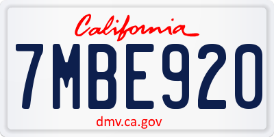 CA license plate 7MBE920