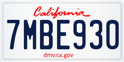 CA license plate 7MBE930