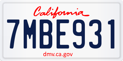 CA license plate 7MBE931