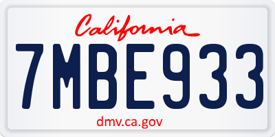 CA license plate 7MBE933