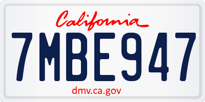 CA license plate 7MBE947
