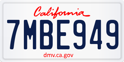 CA license plate 7MBE949