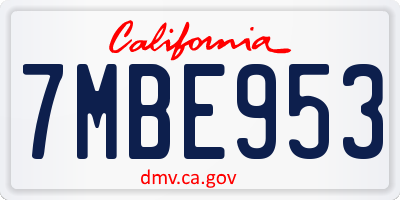 CA license plate 7MBE953