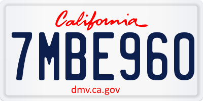 CA license plate 7MBE960