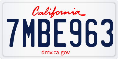 CA license plate 7MBE963