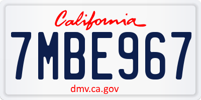 CA license plate 7MBE967