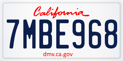 CA license plate 7MBE968