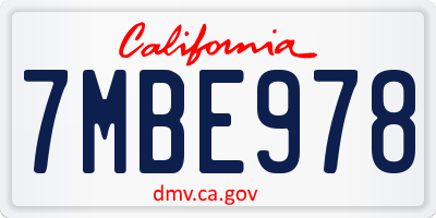 CA license plate 7MBE978