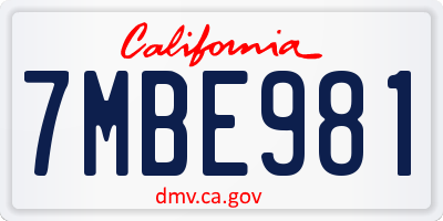 CA license plate 7MBE981