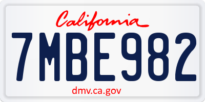 CA license plate 7MBE982