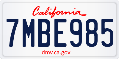 CA license plate 7MBE985