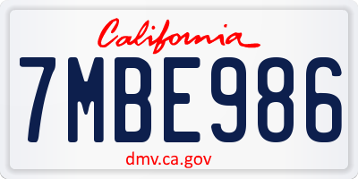 CA license plate 7MBE986