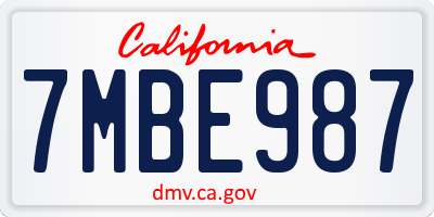 CA license plate 7MBE987