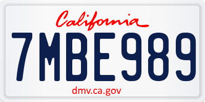 CA license plate 7MBE989