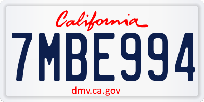 CA license plate 7MBE994