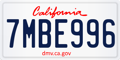 CA license plate 7MBE996