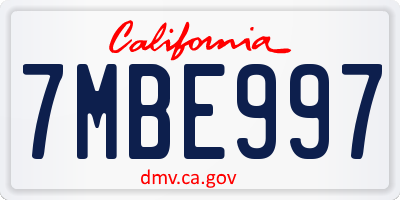CA license plate 7MBE997
