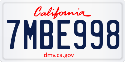 CA license plate 7MBE998