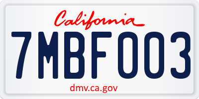 CA license plate 7MBF003