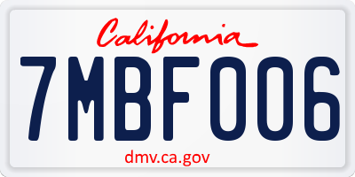 CA license plate 7MBF006