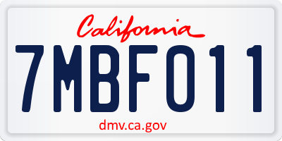 CA license plate 7MBF011