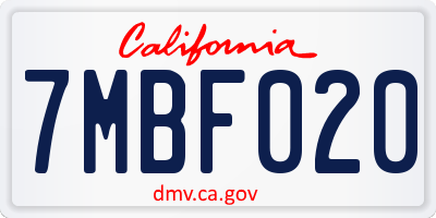 CA license plate 7MBF020