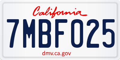 CA license plate 7MBF025