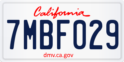 CA license plate 7MBF029