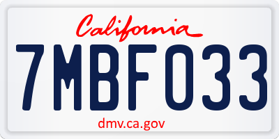 CA license plate 7MBF033