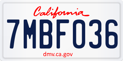 CA license plate 7MBF036