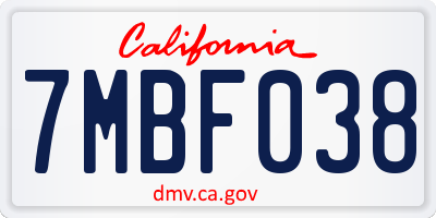 CA license plate 7MBF038