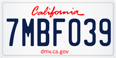 CA license plate 7MBF039
