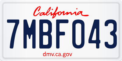CA license plate 7MBF043