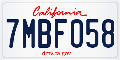CA license plate 7MBF058