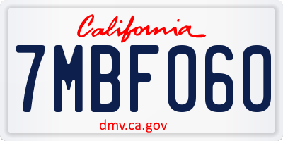 CA license plate 7MBF060