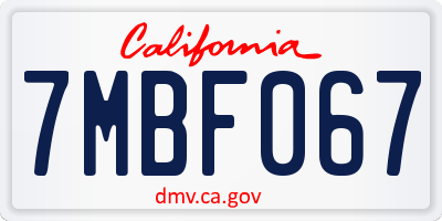 CA license plate 7MBF067