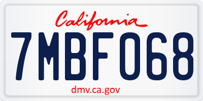 CA license plate 7MBF068