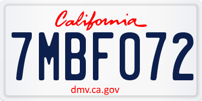 CA license plate 7MBF072