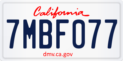 CA license plate 7MBF077