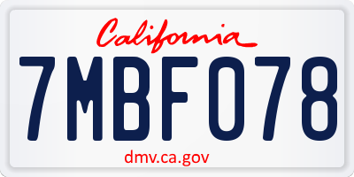 CA license plate 7MBF078