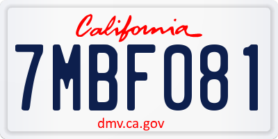 CA license plate 7MBF081