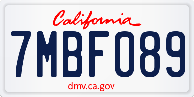 CA license plate 7MBF089