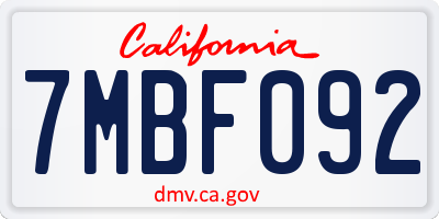 CA license plate 7MBF092