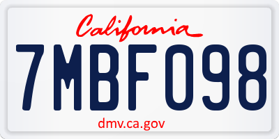 CA license plate 7MBF098