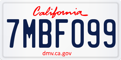 CA license plate 7MBF099