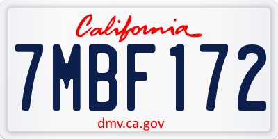 CA license plate 7MBF172