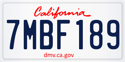 CA license plate 7MBF189